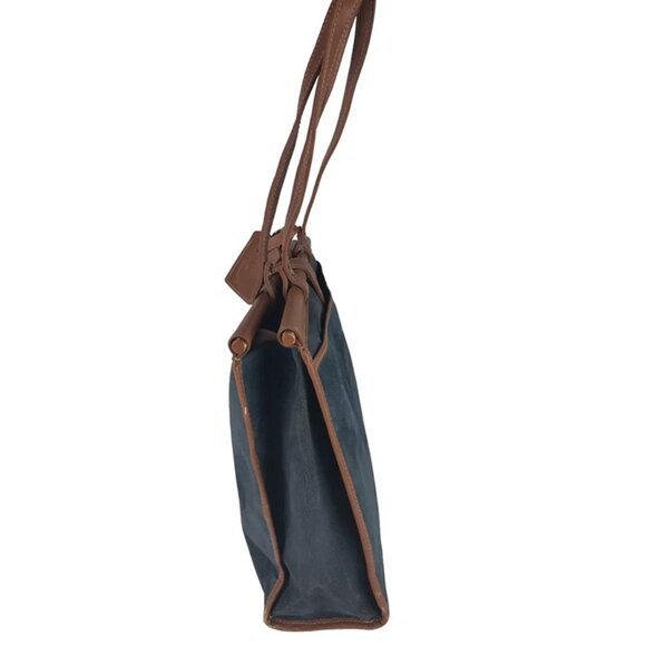 Protocol Womens Blue Brown Leather Inner Zip Pockets Shoulder Strap Bag - Picture 2 of 9